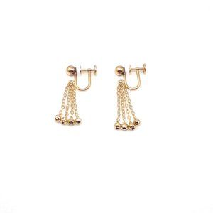 14K Yellow Gold Bead Ball Drop Dangle Screw Back Earrings